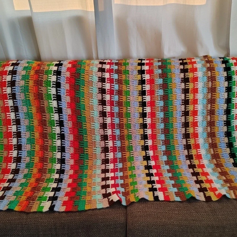 Afghan Blanket Throw Hand‎ Made Crochet Granny Square 44